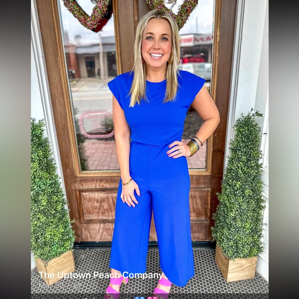 Blue stretchy jumpsuit, sz L, NWT
